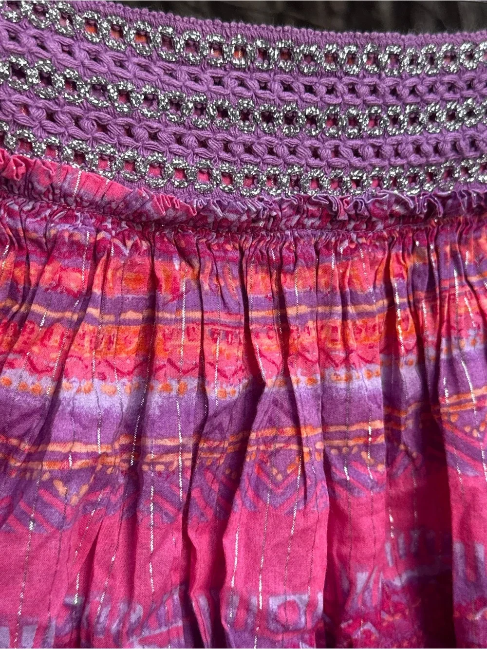 Justice Pink and Purple Sparkle Smocked Tiered Skirt